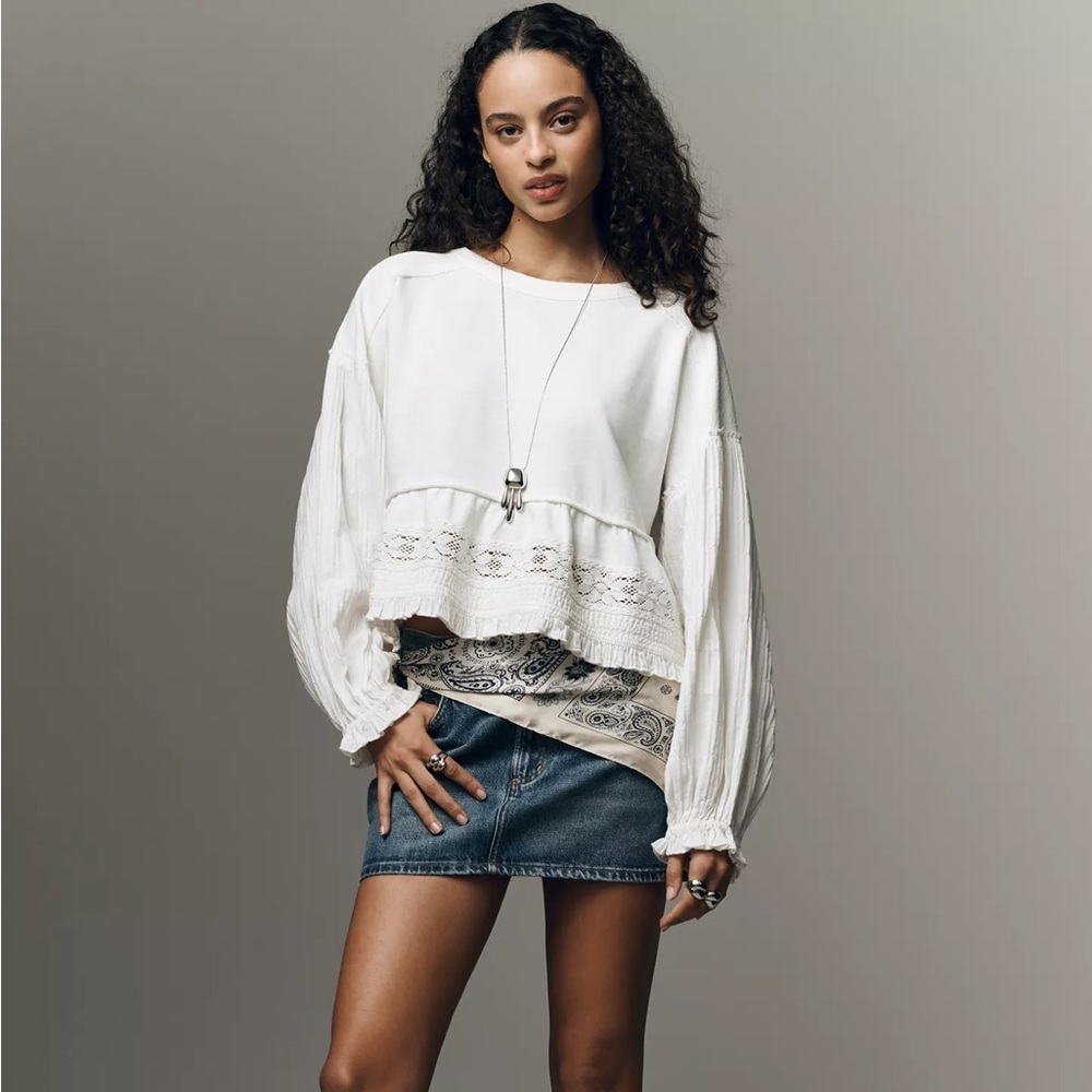 Anthropologie, Pilcro long sleeve crop babydoll top.